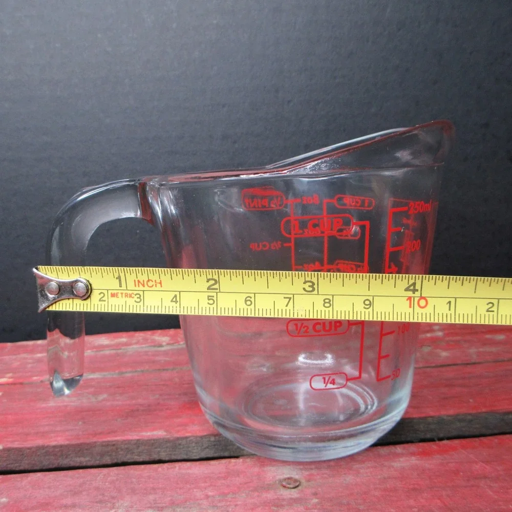 Anchor Hocking 1 Cup Clear Glass Measuring Cup with Red Markings & Spout USA
